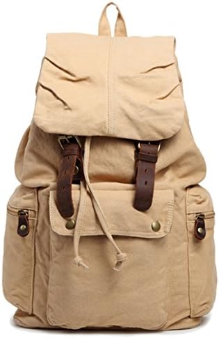 Multi-function Canvas Backpack for Women Hiking Travel Bags Soft Canvas Rucksack Men's Vintage Military Backpack Shoulder Bags for Nikon Camera iPad Tablet PC (khaki)
