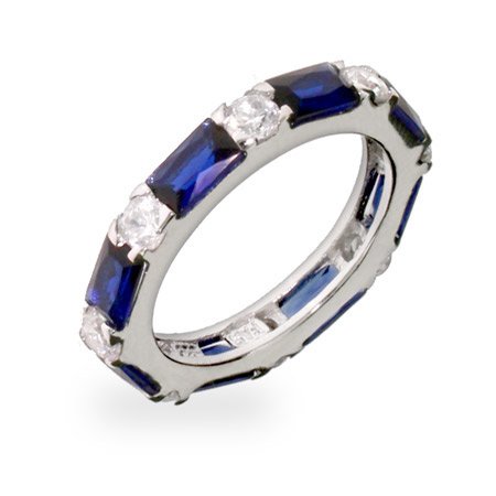 Eve's Addiction Sapphire and Diamond CZ Stackable Eternity Band