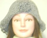 Hand Crocheted Grey Chenille and Gimp Floppy Hat with Crocheted Rosette for Women and Teens