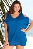 Beach Belle® Plus Size Cobalt V-Neck Slit Shoulder Tunic - Womens Swimsuit Plus Size Swimsuits