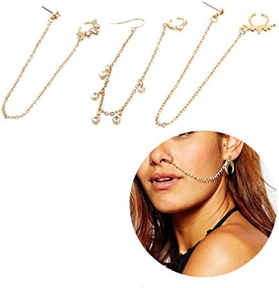 Non-piercing Septum Gold Tone Multi Shape 3 Pcs Nose Chain Set (No Piercing Required, Ear to Nose)