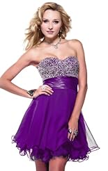 Strapless Chiffon/Silk Beaded Crystals Crystal Cocktail Above the Knee Short Prom Dress/Party Dress/Mini Dress 