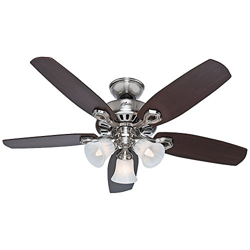 Hunter Fan Company 52106 Builder Small Room 42-Inch Brushed Nickel Ceiling Fan with Five Brazilian Cherry/Harvest Mahogany Blades and a Light Kit