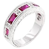 White Gold Bonded Silver Garnet Eternity Band Ring