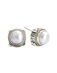 925 Silver & Mabe Pearl Earrings with 18k Gold Accents