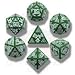 Q-Workshop Polyhedral 7-Die Set: Carved Celtic Dice - Green & White - Dice Set!