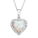 10k White or Yellow Gold, October Birthstone, Created-Opal and Diamond Heart Pendant