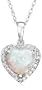 10k White Gold, October Birthstone, Created-Opal and Diamond Heart Pendant