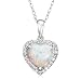 10k White Gold, October Birthstone, Created-Opal and Diamond Heart Pendant