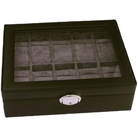 Watch Box Storage Case Leather For 10 Watches With Lucite Window by Tech Swiss