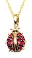 10k Yellow Gold Created Ruby Ladybug Pendant, 18