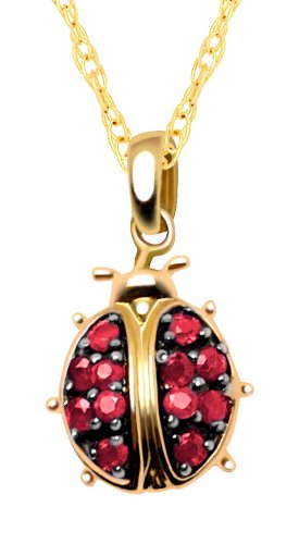 10k Yellow Gold Created Ruby Ladybug Pendant, 18