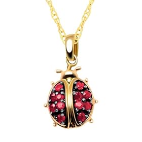 10k Yellow Gold Created Ruby Ladybug Pendant, 18"