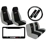 8 Piece Type X Auto Interior Racing Set - Universal Fit Mesh Fabric High Back Bucket... 