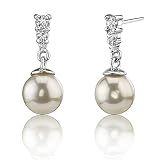 Cute Sophistication: Sterling Silver Bridal Style White Pearl CZ Diamond Drop Earrings