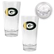 Green Bay Packers 2pc 16oz Pint Ale Glass Set with Football Bottom - Oval Logo NFL Football