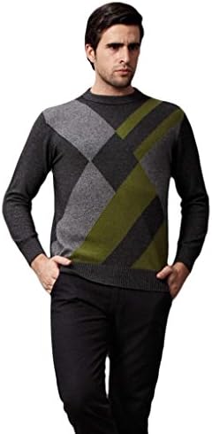 FOUQ Men's Fashion Mink Cashmere Crewnecks Pullover Winter Sweater Grey XL