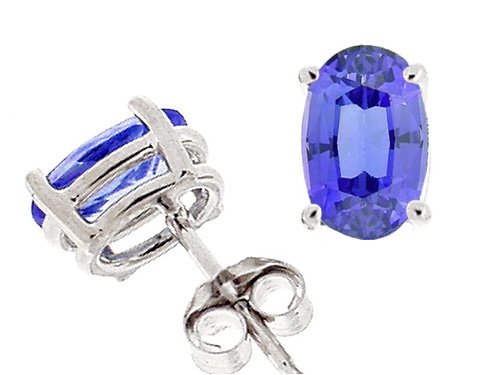 Childrens Toyshop  Jewelry : 0.50 cts Genuine Oval Tanzanite Stud Earrings - 14kt White or Yellow Gold