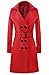Abary Women Red Winter Buttons Waist Band Long Woolen Coat