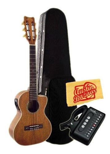 Lanikai CK-6E Curly Koa Six-String Tenor Ukulele Bundle with Hard Case, Cherub Tuner, and Polishing Cloth