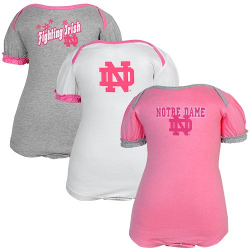 adidas Notre Dame Fighting Irish Infant Girls Pink, White & Ash 3-Piece Creeper Set (0-3 Months)