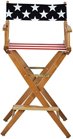 American Flag Extra-Wide 30-inch American Oak Bar Height Directors Chair