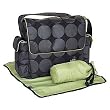 Black Messenger Diaper Bag with Grey Dot and Lime Trim and Interior