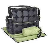 Black Messenger Diaper Bag with Grey Dot and Lime Trim and Interior