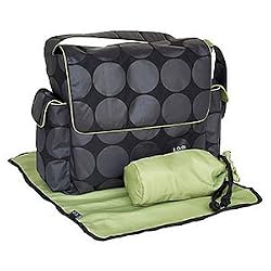 Black Messenger Diaper Bag with Grey Dot and Lime Trim and Interior