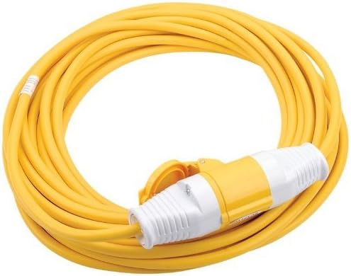 14 Metre Yellow Extension Site 10mm Cable 14M 16Amp 110v Volt With Socket Plugs by Connexion