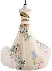 Strapless Floral Print Chiffon Natural   Waistline Floor Length Lace-Up Evening Dress/Prom Dress 