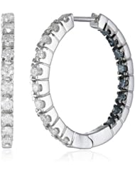 Sterling Silver Blue and White Diamond Inside-Out Hoop Earrings