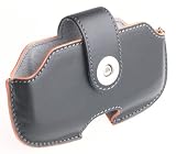 Leather Side Pouch for T-Mobile Sidekick Phone, Black/Orange