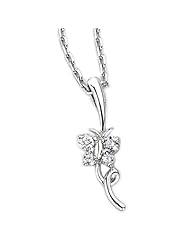 (X1000Diamond) 18K/750 White Gold Diamond Flower liked Butterfly Pendant W/925 Sterling Silver Chain (0.12 cttw, G-H Color, VS2-SI1 Clarity)