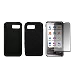 Black Silicone Gel Skin Cover Case + LCD Screen Protector for Samsung Omnia ....