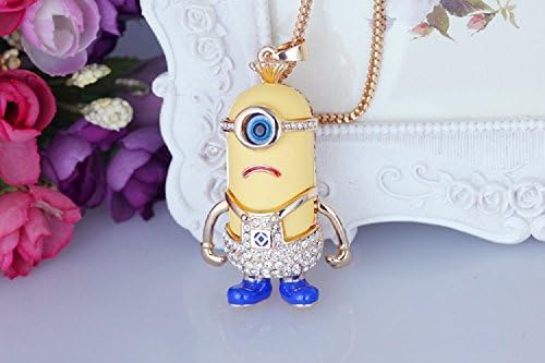 Despicable Me Cyclops Minion Pendant with Crystal Rhinestone Pants &amp; Box Chain Necklace