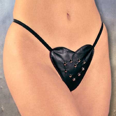 Studded Unique Leather Heart G-String Elastic Back One Size