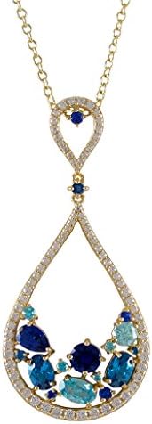 Piers Design Sterling Silver Gold Tone Pendant Necklace - White CZ & Blue Sapphire Simulated Gems