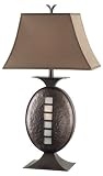 Kenroy Homes Opal Table Lamp with an Antique Bronze Finish and a Gold Flared Rectangular Shade