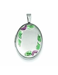 Genuine .925 Sterling Silver With Enamel Flowers 19mm Oval Locket 2.7 Grams. 100% Satisfaction Guaranteed.