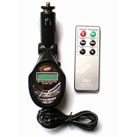 In Car 4-in-1 MP3 Wireless Modulator/FM Transmitter for SD Card, USB Pen (Flash) Drive and MP3 players (like iPods). Black with Remote Control