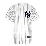 MLB Men's New York Yankees Jorge Posada White/Navy Pinstrps Home Short Sleeve 6 Button Synthetic Replica Baseball Jersey Big & Tall Spring 2012  (White/Navy Pinstrps, XXXX-Large)