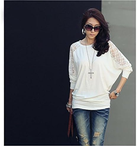 New 2015 Spring Autumn Casual Women Clothing Batwing Sleeve Lace Patchwork T-shirt T Shirt Blouse T-shirts T Shirts (XXL(US-size:L), white)