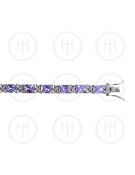 Sterling Silver -Rhodium Plated Amethyst CZ Emerald Cut Tennis Bracele