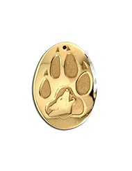 14K Yellow Gold Western Range Wolf Print Lg Pendant. Made in USA.