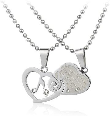 Stainless Steel Couple Music Note Lovers Pendant Necklace Set His and Hers w/ Crystal CZ Rhinestone Jewelry. FREE CHAIN NECKLACES INCLUDED.