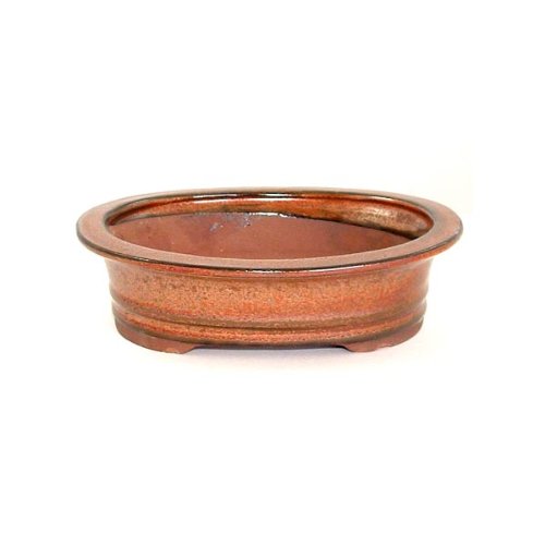 15cm Oval Brown Glazed Bonsai Pot