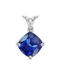 Original Star K (tm) Large 12mm Cushion Cut Created Sapphire Pendant in 925 Sterling Silver