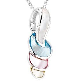 Multi-color Mother of Pearl Slide Pendant Necklace Sterling SIlver by 