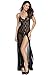 Honeystore Women's Sexy Chiffon Babydoll Nightwear Long Gown Lingerie with Thong Black XL
